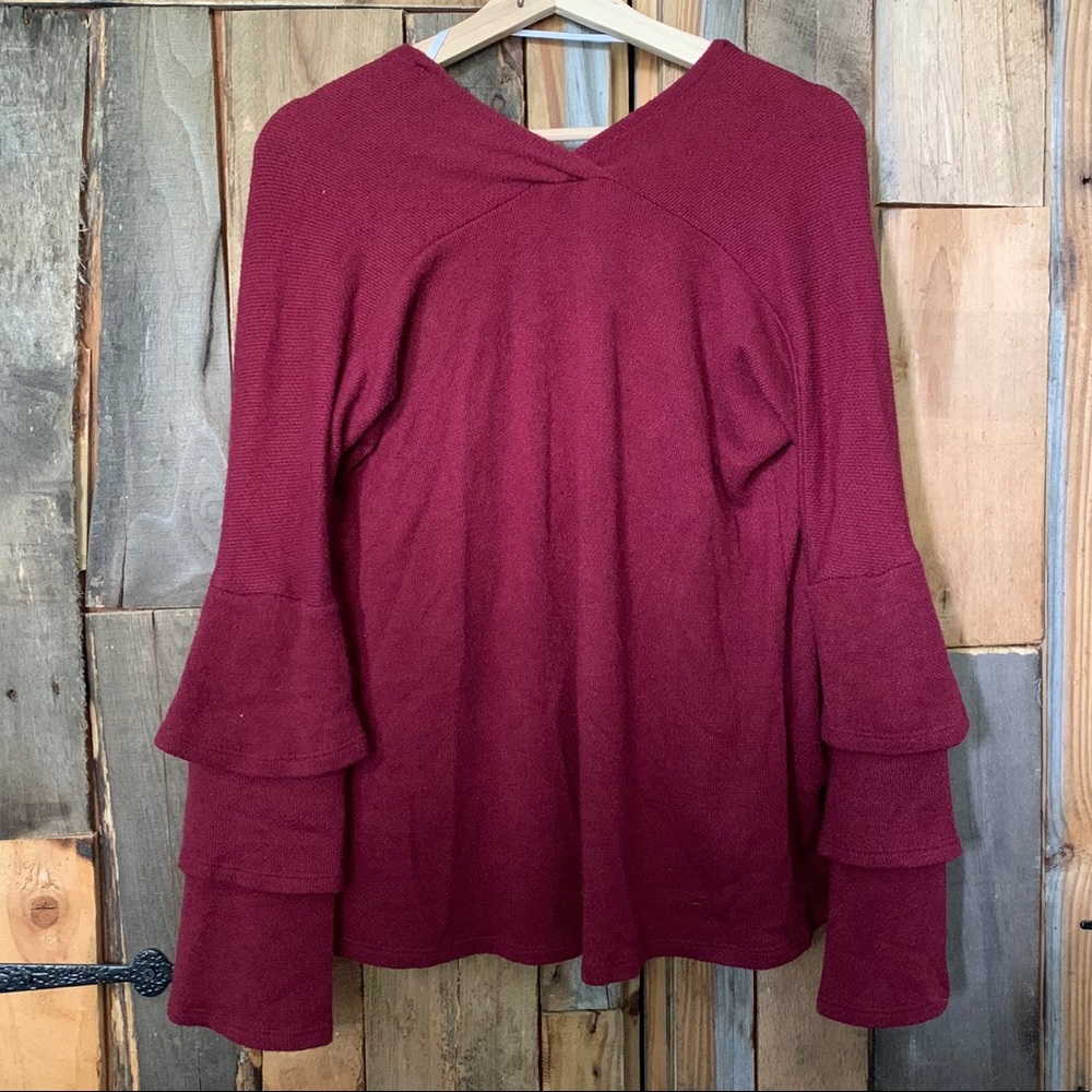 Maroon Ruffled Sleeves Cardigan - Picture 3 of 3